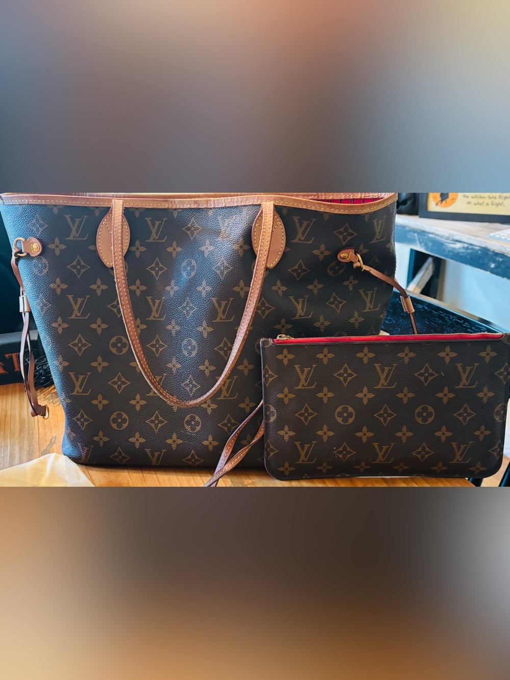 Louis Vuitton Monogram Canvas Neverfull MM Tote with Matching wristlet - Picture 12 of 12